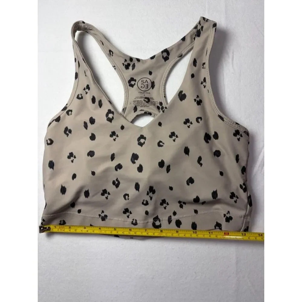 SAGE Collective Leopard Print Longline Sports Bra Taupe Beige Black Women M